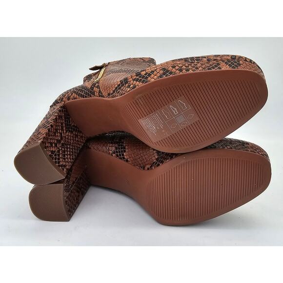 H&M Brown Black Snake Print Ankle Boots Platform Block Heel Bootie Women's 8 - Picture 5 of 10